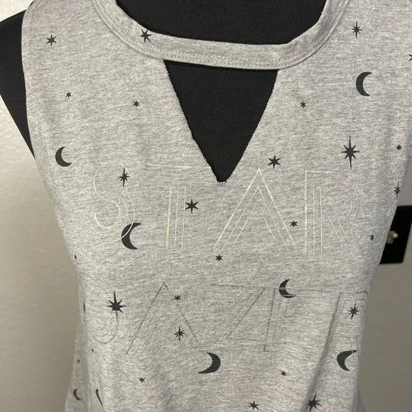 Women's Star Gazer Tie Front Neck Cut-Out Graphic Tank Top LARGE - Picture 3 of 7